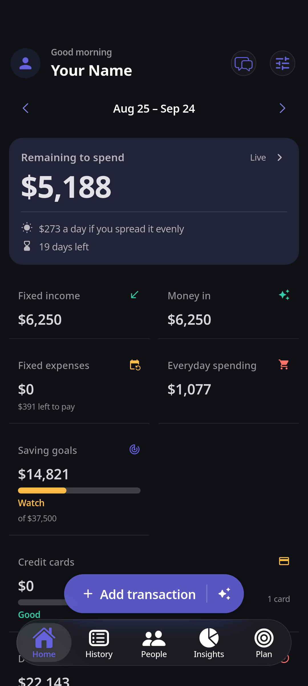 The actual Budget Flow remaining-to-spend card, with an example USD budget